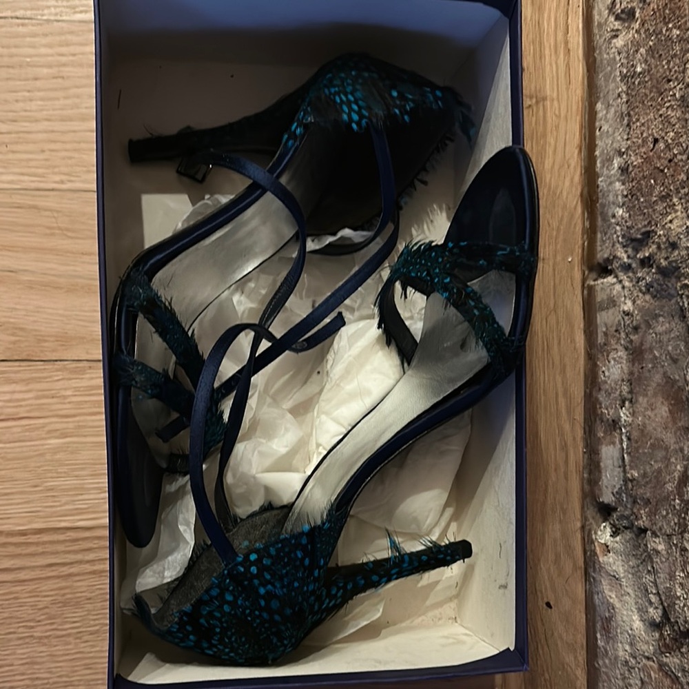 Stuart Whitman Lesplumes midnight satin sandals